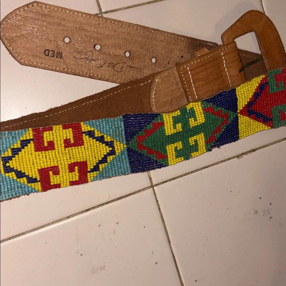 Vintage Southwestern Beaded & Leather Western Belt Sz SMALL* - Picture 8 of 10